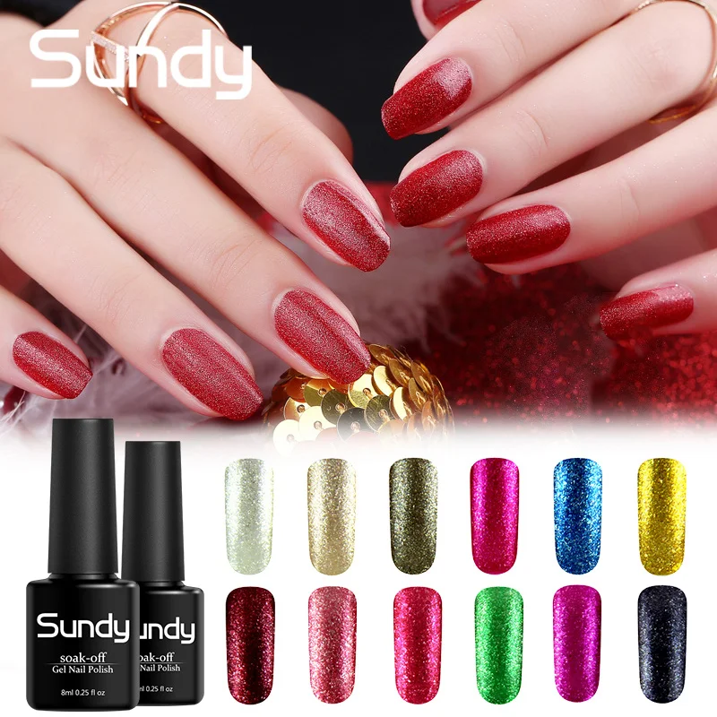 Sundy 8 мл Блеск UV LED платины Гели для ногтей soak off гель лак Полу Постоянный гелевая