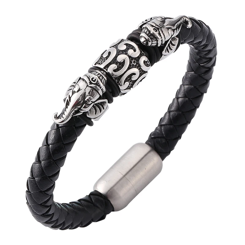 Men Jewelry Trendy Black Braided Leather Bracelet Elephant Stainless Steel Magnetic Clasp Male Wrist Band Fashion Bangles SP0115
Men Jewelry Trendy Black Braided Leather Bracelet Elephant Stainless Steel Magnetic Clasp Male Wrist Band Fashion Bangles SP0115