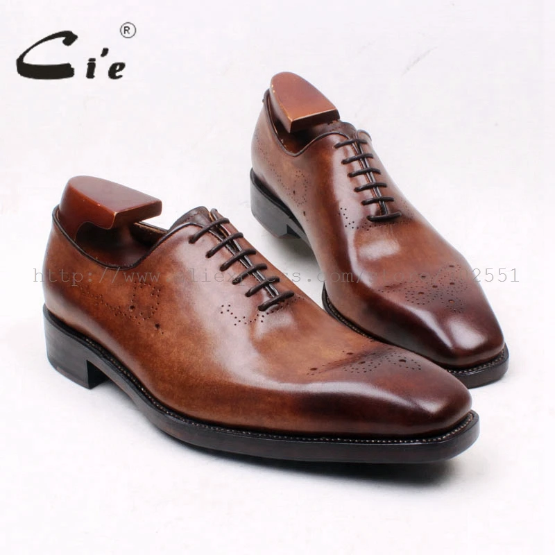 

cie Square Toe Whole Cut Lace-Up Oxfords Patina Brown 100%Genuine Calf Leather Outsole Breathable Goodyear Welted Men Shoe OX664