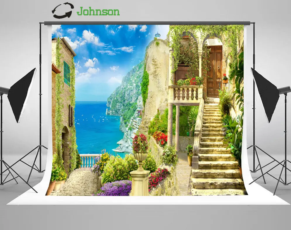 Sea Coastal Patio Cottage Staircase Flower Leaves background polyester or Vinyl cloth Computer print wedding backdrop
Sea Coastal Patio Cottage Staircase Flower Leaves background polyester or Vinyl cloth Computer print wedding backdrop