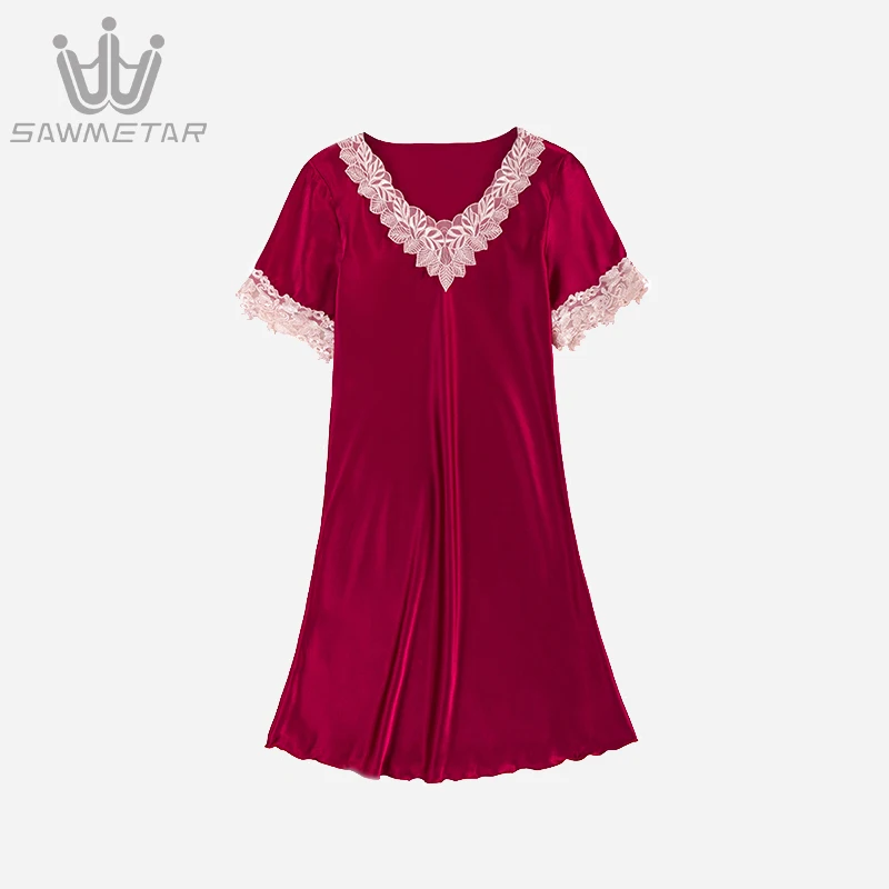 Women Sexy Night Dress Lady Summer Satin Lace Sleepwear Hot Sell Short Sleeve Silk Nightgown 2020 New Style Sexy Nightwear
Women Sexy Night Dress Lady Summer Satin Lace Sleepwear Hot Sell Short Sleeve Silk Nightgown 2020 New Style Sexy Nightwear