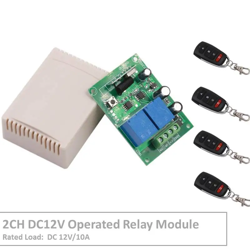 RF Switch Remote Control DC 12V 2 Gang Relay Receiver and 1527 learning code Transmitter For LED Light Electric Device Control
RF Switch Remote Control DC 12V 2 Gang Relay Receiver and 1527 learning code Transmitter For LED Light Electric Device Control