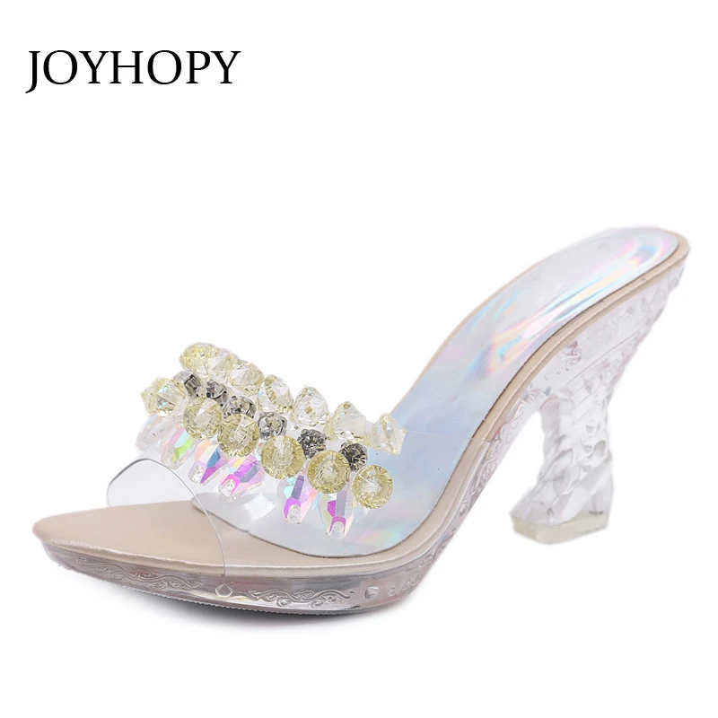 

Женские прозрачные шлепанцы JOYHOPY, на платформе с кристаллами, Нескользящие, летние, WS1695, толстые нижние сандалии
