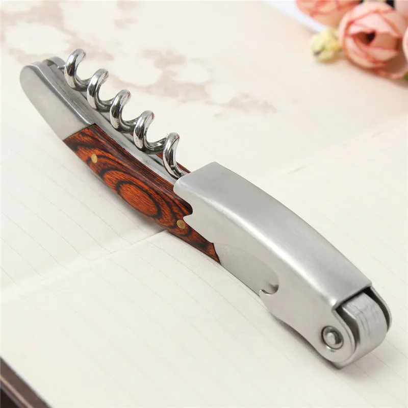 Home Kitchen Bar Wood Handle Stainless Steel Corkscrew Double Hinge Waiters Wine Bottle Opener | Дом и сад