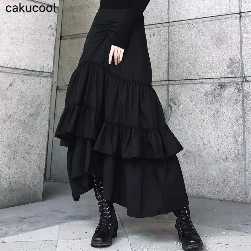Женская длинная юбка Cakucool черная асимметричного покроя для весны и осени 2019 |