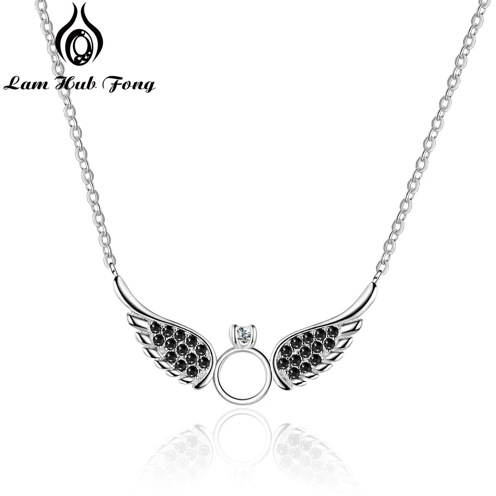 Ожерелье с подвеской в виде крыльев Ангела из серебра 925 пробы кубическим