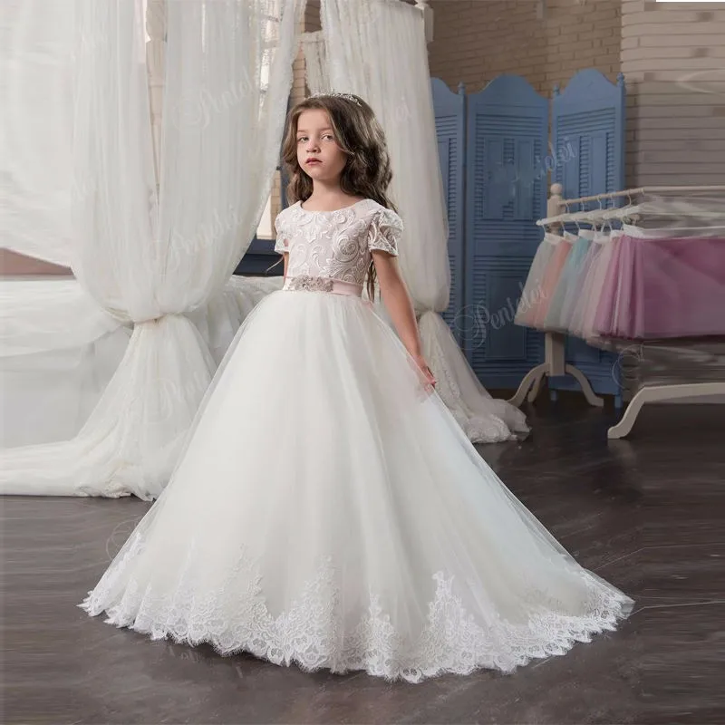 Hot Pretty Ivory Crystal Lace Flower Girl Dress for Weddings Belt Ball Gown Girl Party Communion Dress Pageant Custom made
Hot Pretty Ivory Crystal Lace Flower Girl Dress for Weddings Belt Ball Gown Girl Party Communion Dress Pageant Custom made