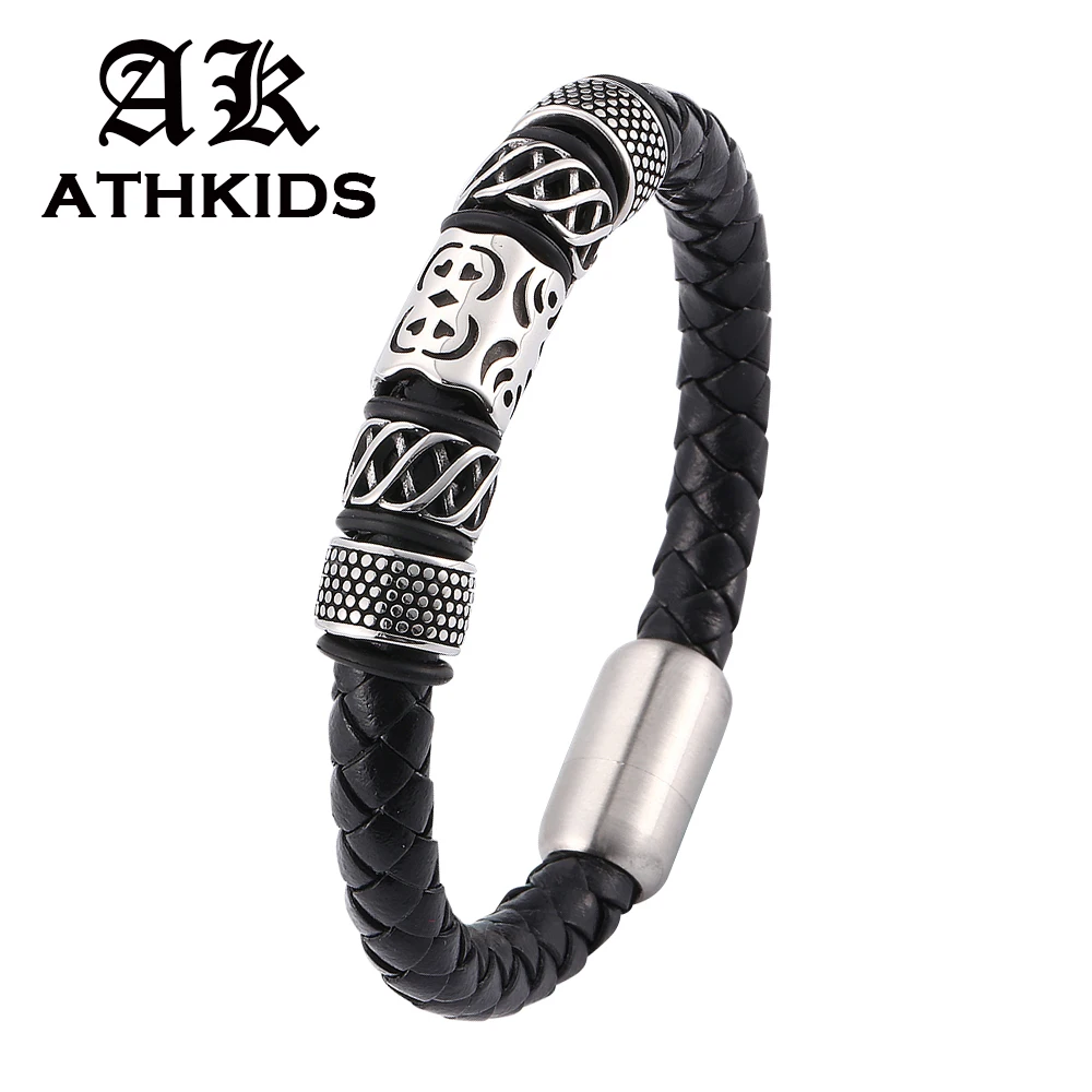 New Trendy Men Black Leather Bracelet Charm Bracelets & Bangles Stainless Steel Magnetic buckle Men Jewelry birthday Gift PD0095
New Trendy Men Black Leather Bracelet Charm Bracelets & Bangles Stainless Steel Magnetic buckle Men Jewelry birthday Gift PD0095
