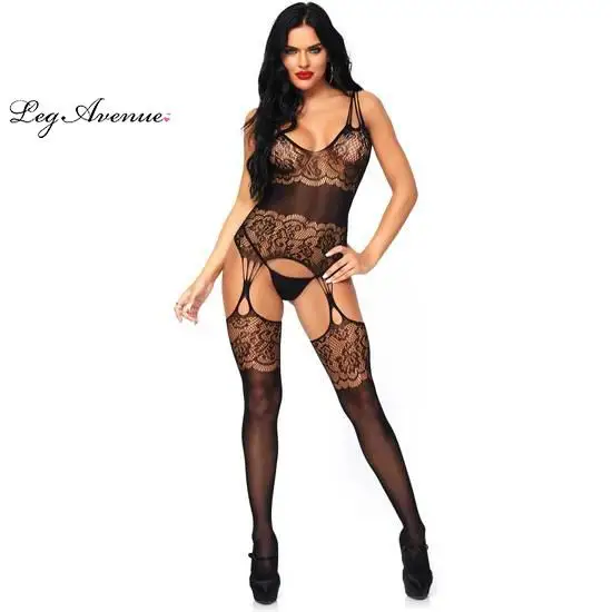 Leg Avenue чулок на все тело с отверстием в Тип подвязка кружевной топ цветочным