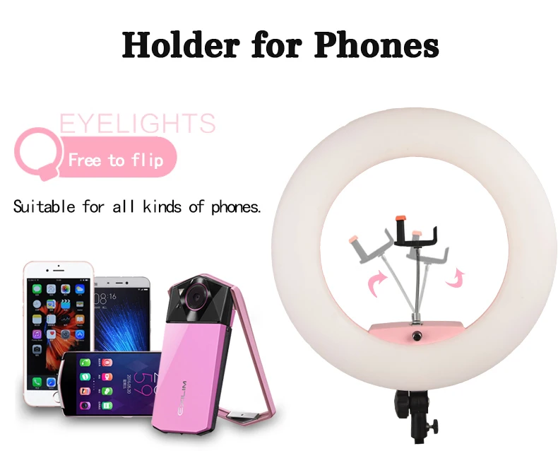 Yidoblo Pink FE-480II Photo Studio Ring Light LED Video Lamp LCD Two colors adjustable Photographic Lighting 96W 5500K | Электроника