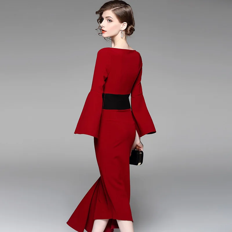 

Новое асимметричное приталенное платье, красное платье средней длины и платье для банкетного платья, 2019 г.