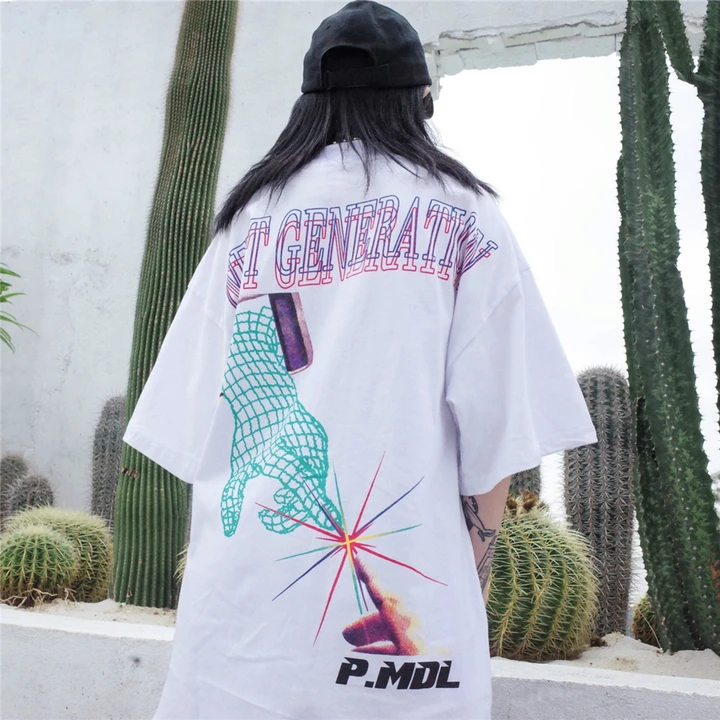 Letter steam wave I women's short sleeves prints, loose girls, summer hip-hop T-shirts.
Letter steam wave I women's short sleeves prints, loose girls, summer hip-hop T-shirts.