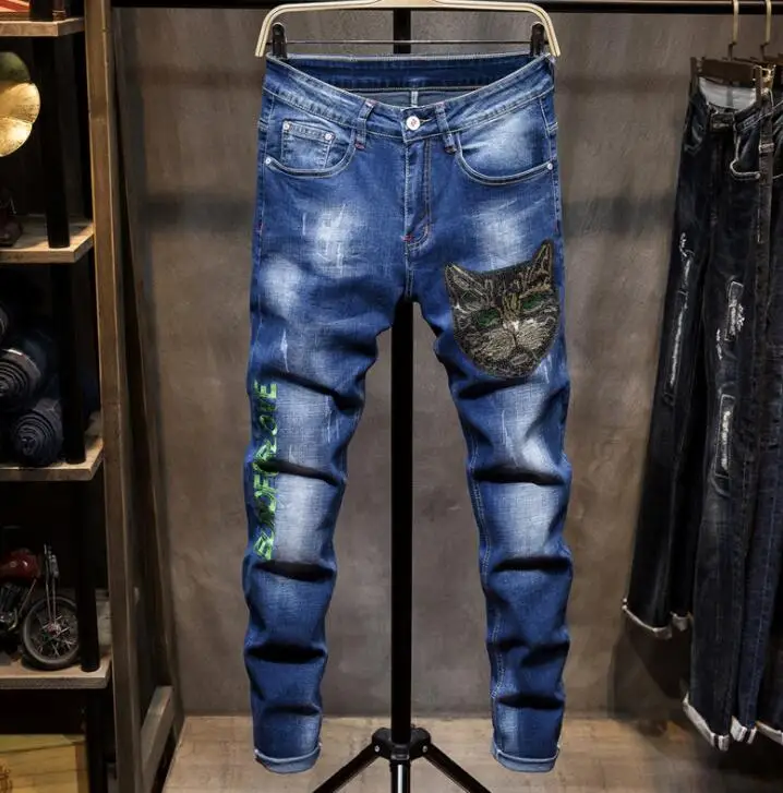 Embroidered sequin cat cheap jeans men biker jeans men trousers male denim pants masculino motorcycle fashion designer
Embroidered sequin cat cheap jeans men biker jeans men trousers male denim pants masculino motorcycle fashion designer
