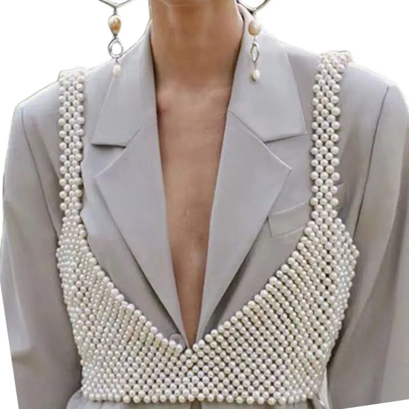 Womens Sexy Handmade Imitation Pearls Beading Crop Top Exterior Vest Hollow Out Grid Camisole Decoration Night Party Clubwear
Womens Sexy Handmade Imitation Pearls Beading Crop Top Exterior Vest Hollow Out Grid Camisole Decoration Night Party Clubwear