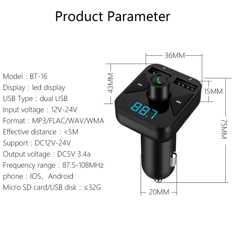 Hot MP3 Music Player FM Transmitter Bluetooth Wireless Dual USB Output Car Charger BX
Hot MP3 Music Player FM Transmitter Bluetooth Wireless Dual USB Output Car Charger BX