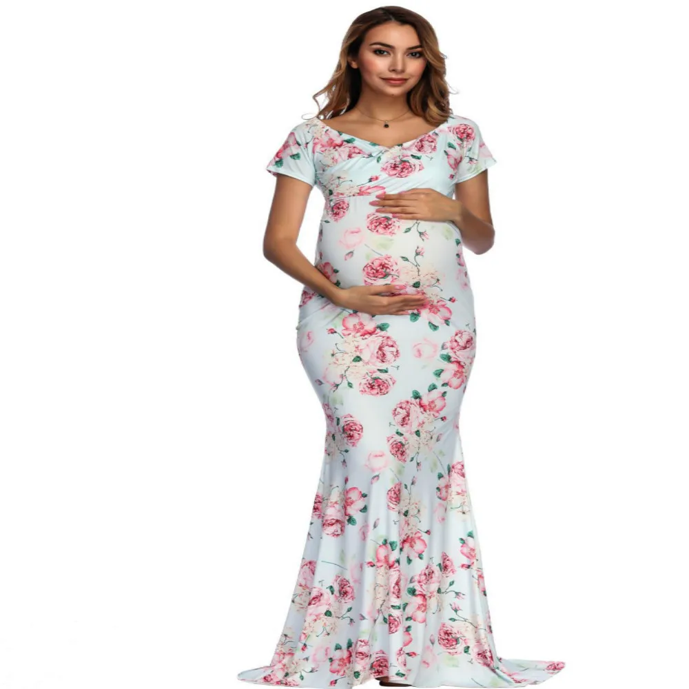 Printing Pregnant Woman Photograph V Lead Short Sleeve Portrait Nostalgia Longuette vestidos maternity dresses for photo shoot | Мать и