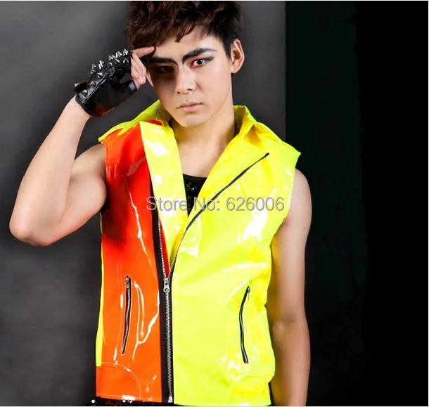 New style Fashion men's personalized neon color block motorcycle vest costumes Nightclub singer dancer performance outwear
New style Fashion men's personalized neon color block motorcycle vest costumes Nightclub singer dancer performance outwear