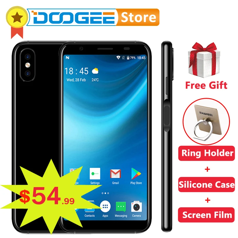 DOOGEE X55 сканер отпечатков пальцев Unlcok 5 'ཎ:9 Android 7 1 смартфон 3 камеры ГБ 16 MTK6580
