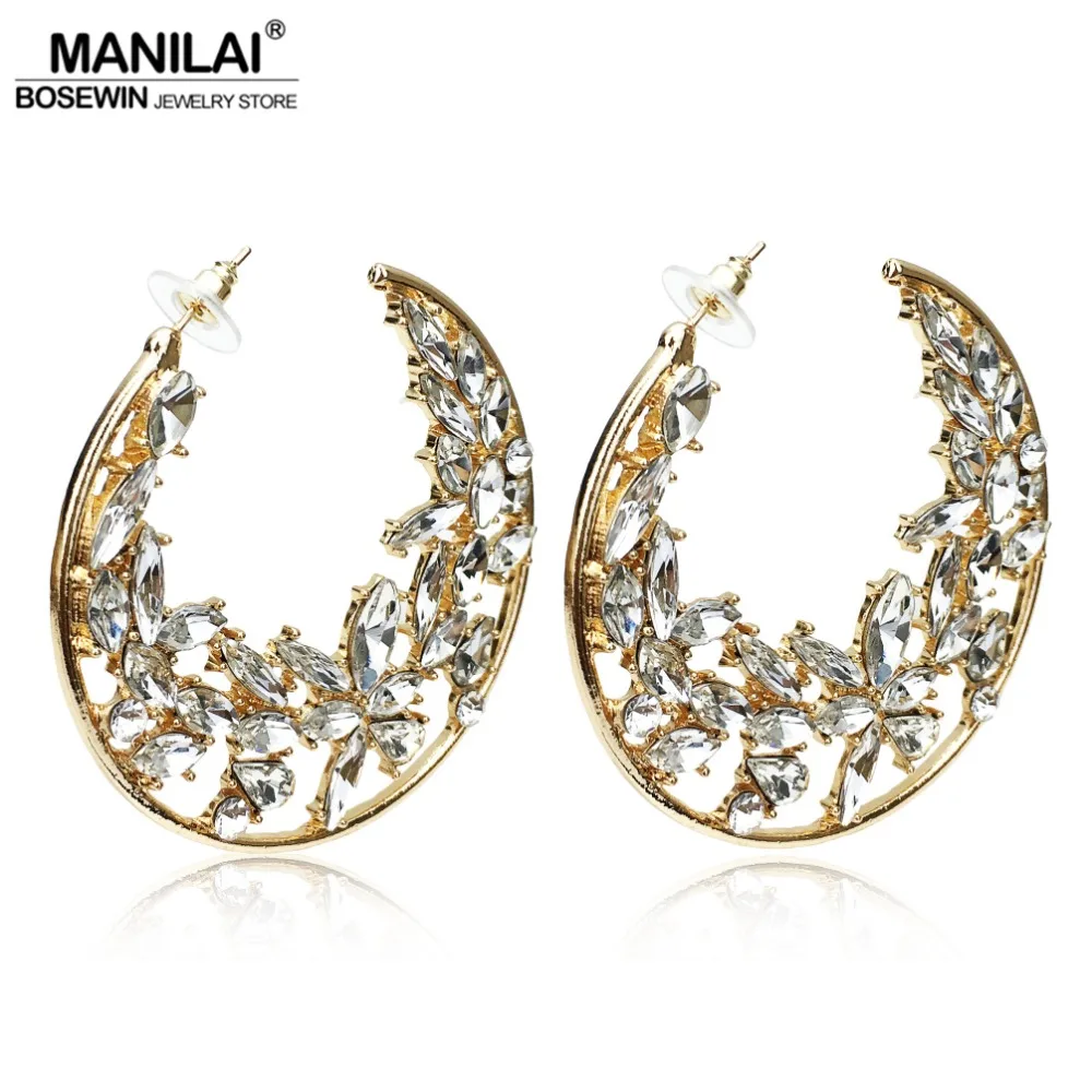 MANILAI Luxury 60mm Big Rhinestones Hoop Earrings For Women Fashion Jewelry Statement Earings Round
MANILAI Luxury 60mm Big Rhinestones Hoop Earrings For Women Fashion Jewelry Statement Earings Round