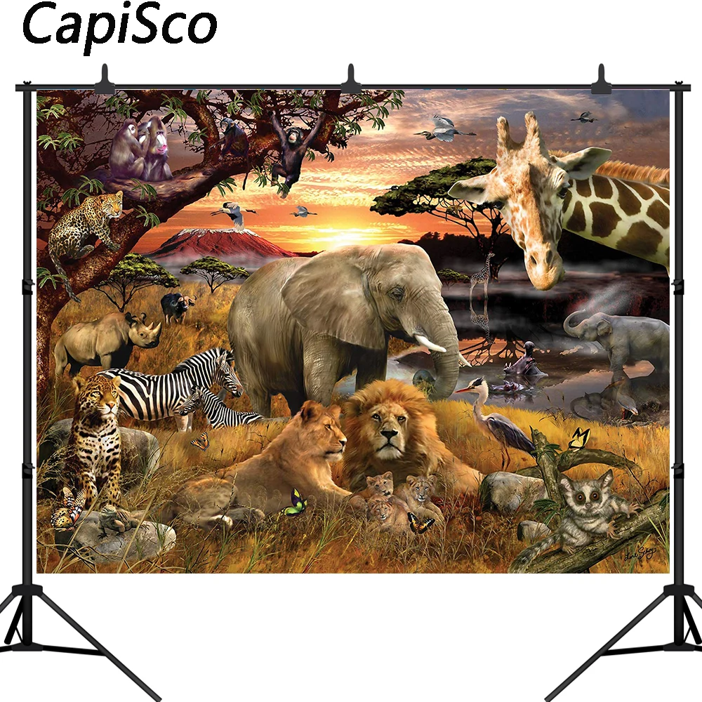 Capisco фон для фото в африканском стиле Животные с изображением слона льва Сафари
