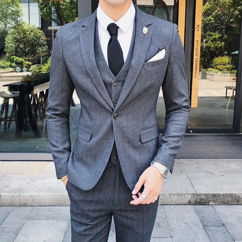 Classic Men Striped Suit Slim Design Mens Suits Jacket with Vest and Pants Asian Size 4XL Men Wedding Suit High Quality
Classic Men Striped Suit Slim Design Mens Suits Jacket with Vest and Pants Asian Size 4XL Men Wedding Suit High Quality