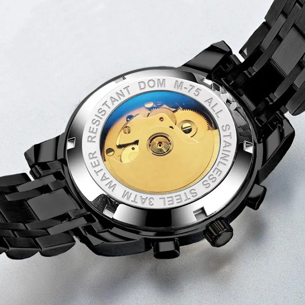 DOM модный дизайн скелет мужские механические часы светящиеся руки прозрачный