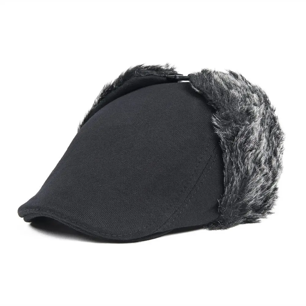 VOBOOM ушной лоскут Bomber Hat мужские черные зимние хлопковые теплые плоские Плющ кепки