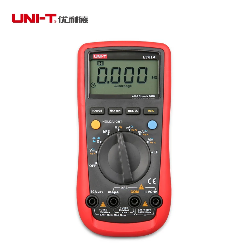 UNI-T UT61A Профессиональный цифровой мультиметр, электрические ручные тестеры, ЖК-подсветка с емкостью сопротивления
UNI-T UT61A Профессиональный цифровой мультиметр, электрические ручные тестеры, ЖК-подсветка с емкостью сопротивления