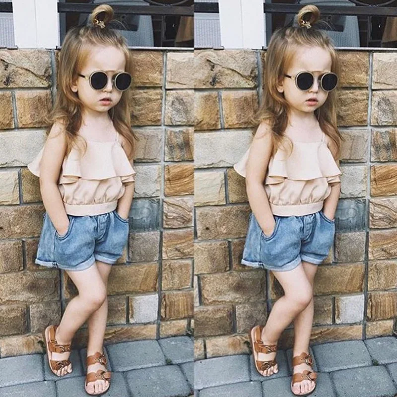Girls Clothing Sets Summer Casual Print Kids Clothing Sets Sleeveless Condole Belt Tops+denim Shorts 2pcs New Children Girl Suit
Girls Clothing Sets Summer Casual Print Kids Clothing Sets Sleeveless Condole Belt Tops+denim Shorts 2pcs New Children Girl Suit