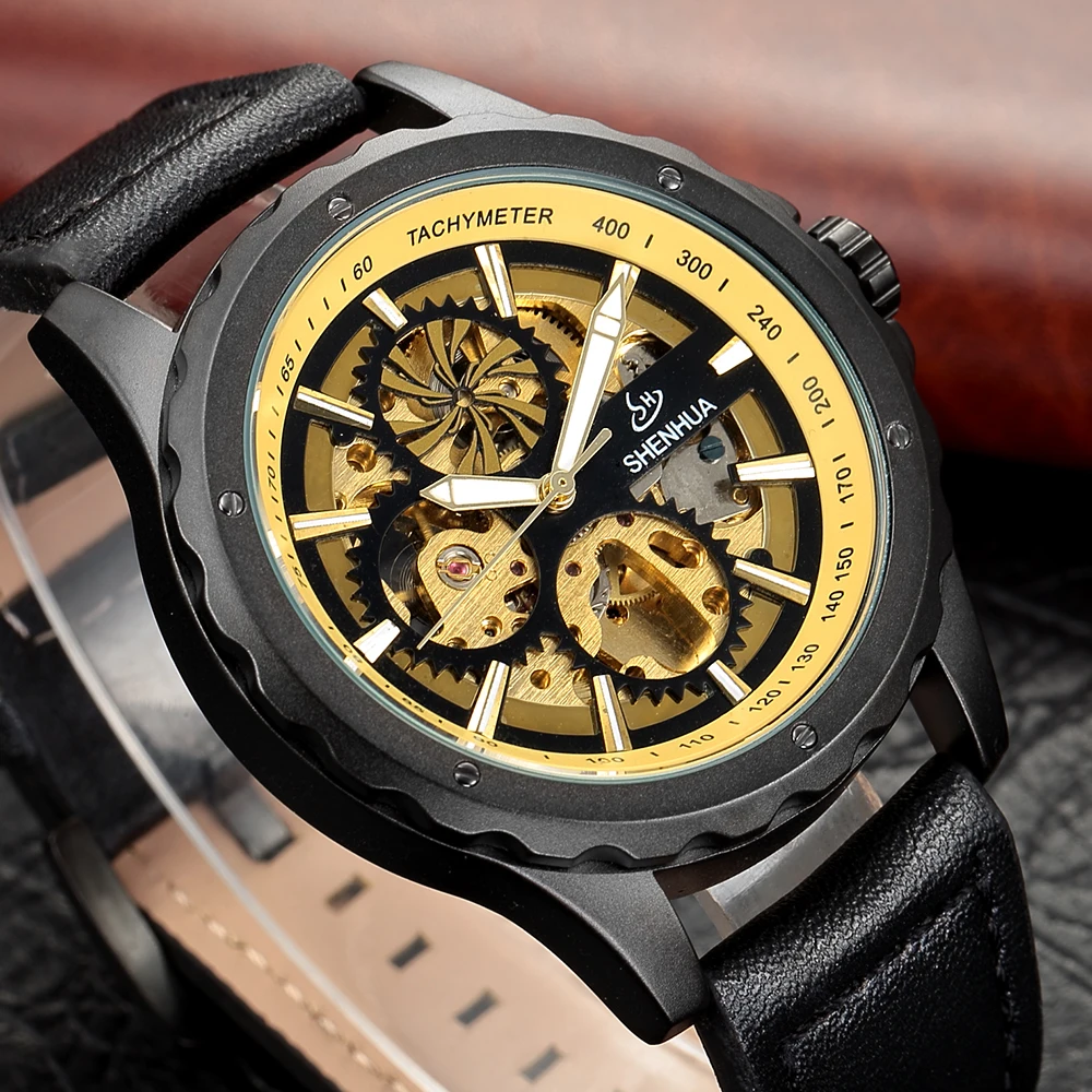 SHENHUA Retro Bronze Automatic Mechanical Watch Men Skeleton Watch Luxury Brand Clock Leather Strap Military Sport Watches
SHENHUA Retro Bronze Automatic Mechanical Watch Men Skeleton Watch Luxury Brand Clock Leather Strap Military Sport Watches
