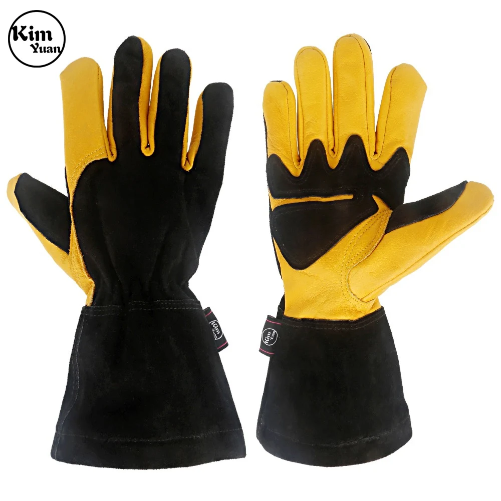 

KIM YUAN 043L Cowhide BBQ Baking Insulation Microwave Oven Welding Outdoor BBQ Grill Gloves