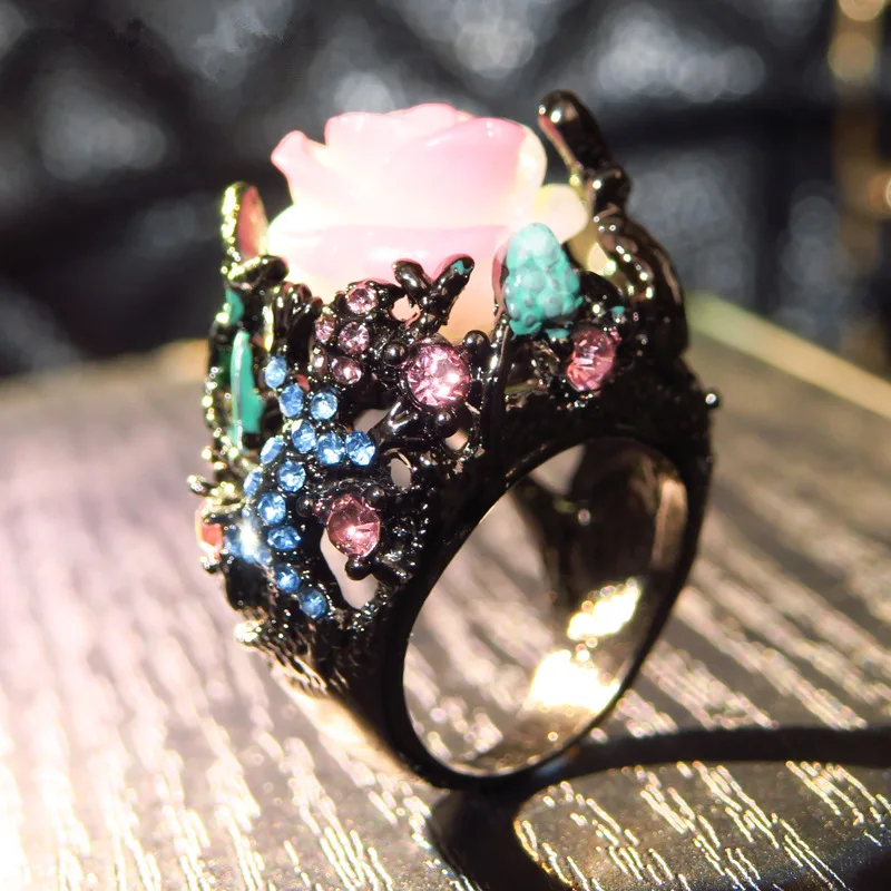 Unique Rose Flower Anillos Moonstone Big Rings for Women Vintage Fashion Black Gold Anel Wedding Statement Ring Jewelry Gift
Unique Rose Flower Anillos Moonstone Big Rings for Women Vintage Fashion Black Gold Anel Wedding Statement Ring Jewelry Gift