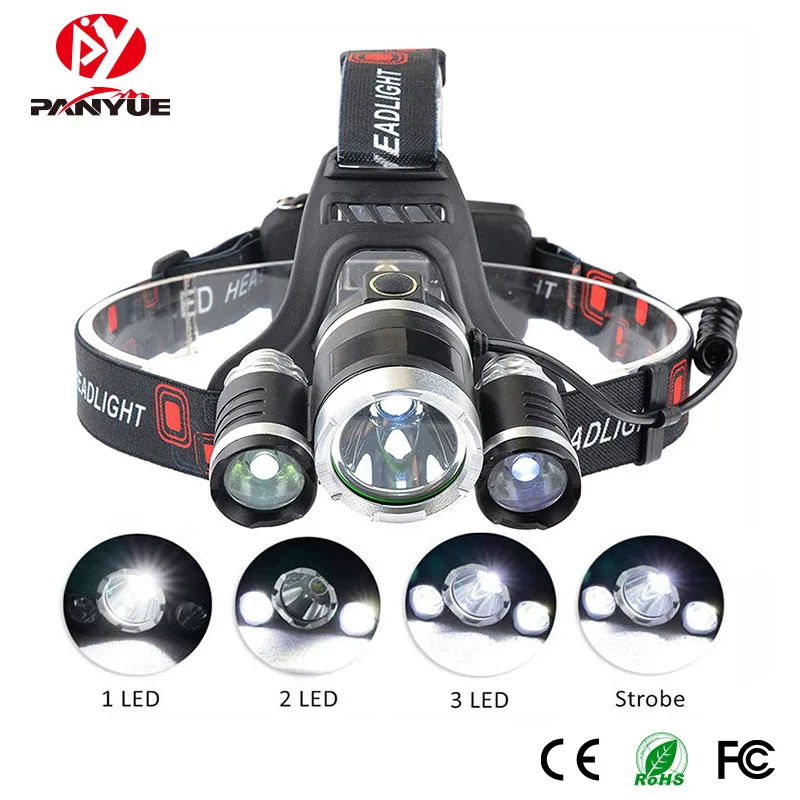 PANYUE RJ3000 Высокая мощность T6 + 2R2 LED 3000Lm фара налобный фонарь 18650 Головной