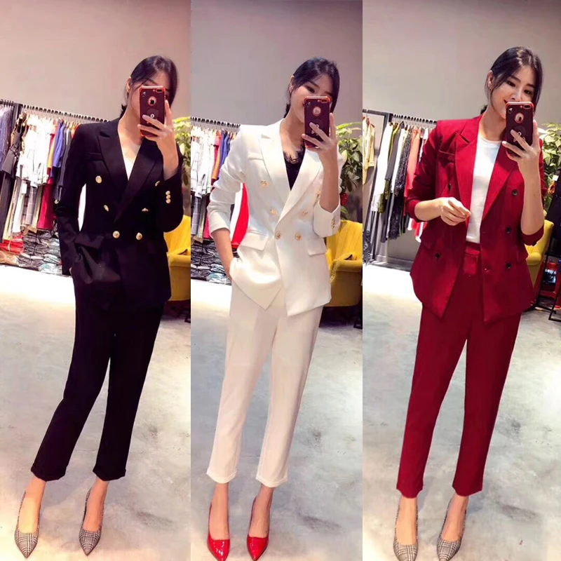 high quality Women's Pant Suits Blazer & Suits double-breasted suit jacket & Pant two-piece Set Office lady Overalls Blazer Sets
high quality Women's Pant Suits Blazer & Suits double-breasted suit jacket & Pant two-piece Set Office lady Overalls Blazer Sets