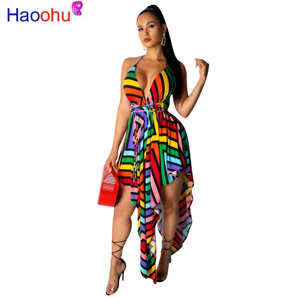 Rainbow Striped Sexy Irregular Dress Women Spaghetti Strap Backless Plus Size Dress Summer Deep V Neck Sleeveless Bohemian Dress
Rainbow Striped Sexy Irregular Dress Women Spaghetti Strap Backless Plus Size Dress Summer Deep V Neck Sleeveless Bohemian Dress
