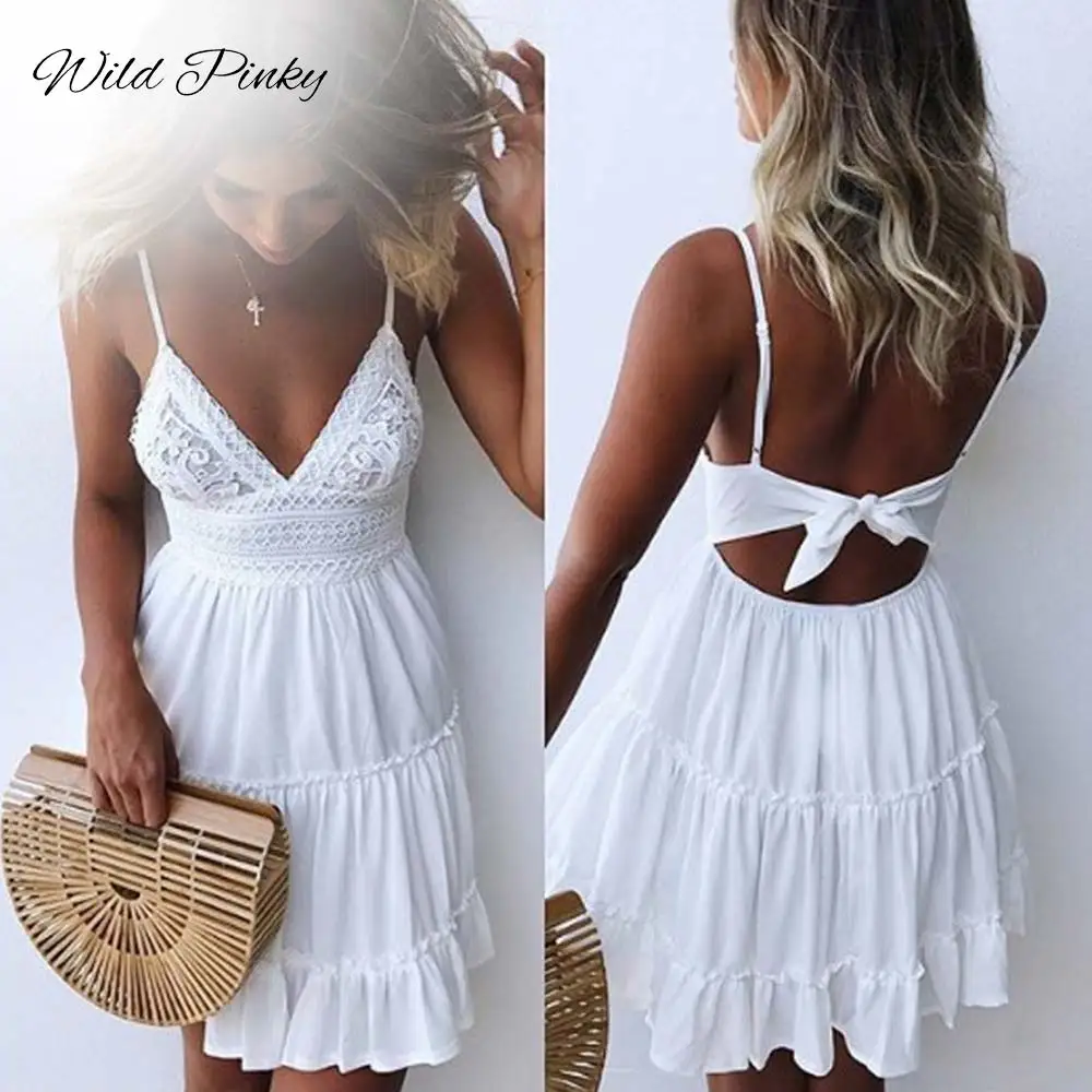 WildPinky Summer Women Lace Dress Sexy Backless V-neck Beach Dresses Sleeveless Spaghetti Strap White Mini Sundress Vestidos
WildPinky Summer Women Lace Dress Sexy Backless V-neck Beach Dresses Sleeveless Spaghetti Strap White Mini Sundress Vestidos