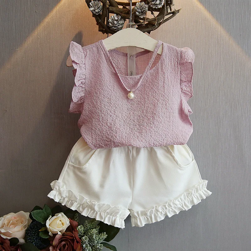 2019 Summer Children Girls Sets Sleeveless Chiffon Top Vest + Shorts 2pcs girls summer clothes blue pink Suits 2T 3T 4T 5T 6T
2019 Summer Children Girls Sets Sleeveless Chiffon Top Vest + Shorts 2pcs girls summer clothes blue pink Suits 2T 3T 4T 5T 6T