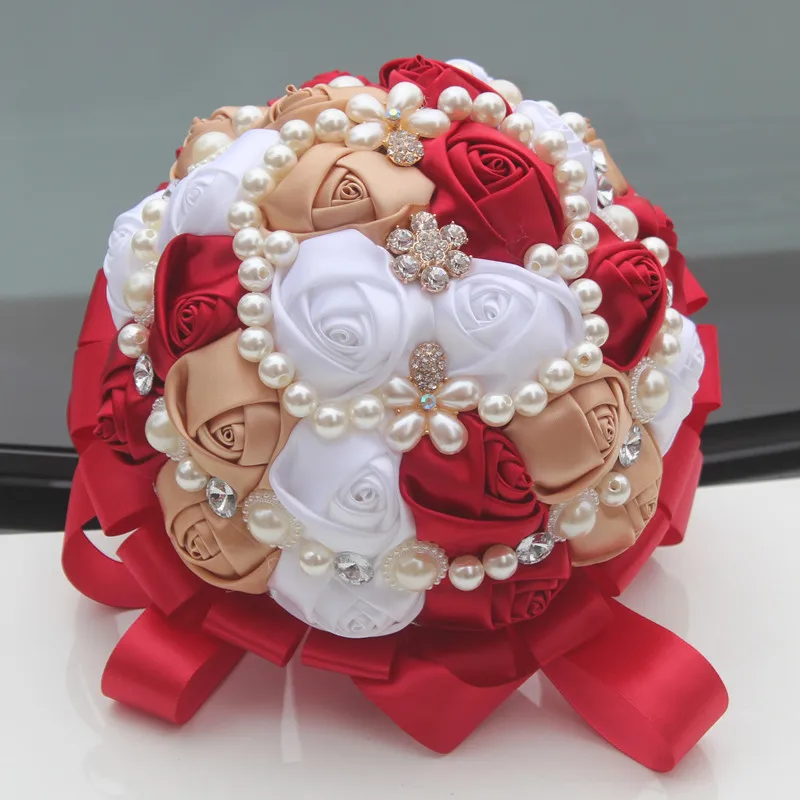 Khaki Wine Red White Rose Bridal Wedding Bouquets Pearls Beaded Brooch Silk Ribbon Wedding Bouquets W257 Customized
Khaki Wine Red White Rose Bridal Wedding Bouquets Pearls Beaded Brooch Silk Ribbon Wedding Bouquets W257 Customized