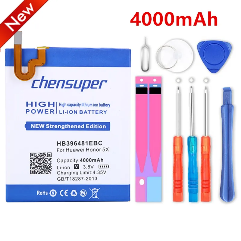 NEW chensuper 4000mAh HB396481EBC Battery for Huawei Honor 5X /Ascend G7 Plus/ G8 /G8X
NEW chensuper 4000mAh HB396481EBC Battery for Huawei Honor 5X /Ascend G7 Plus/ G8 /G8X
