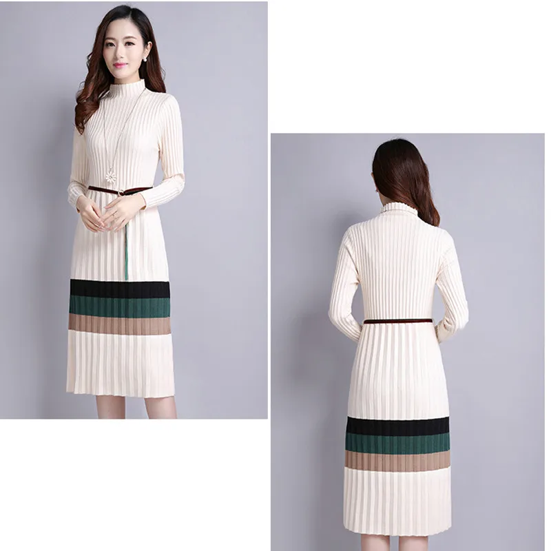 Long Knited Sweater Dress Striped Pullover Stand Collar Pleated Women Dresses 2018 Autumn Winter Elastic Slim Dress LQ406
Long Knited Sweater Dress Striped Pullover Stand Collar Pleated Women Dresses 2018 Autumn Winter Elastic Slim Dress LQ406