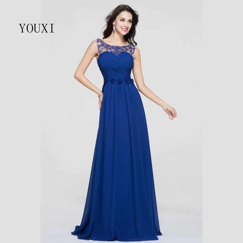 Sexy Sheer Neck Floor Length Long Prom Dresses 2019 Royal Blue Chiffon Beaded Crystal Pearls Formal Evening Gowns PD72
Sexy Sheer Neck Floor Length Long Prom Dresses 2019 Royal Blue Chiffon Beaded Crystal Pearls Formal Evening Gowns PD72