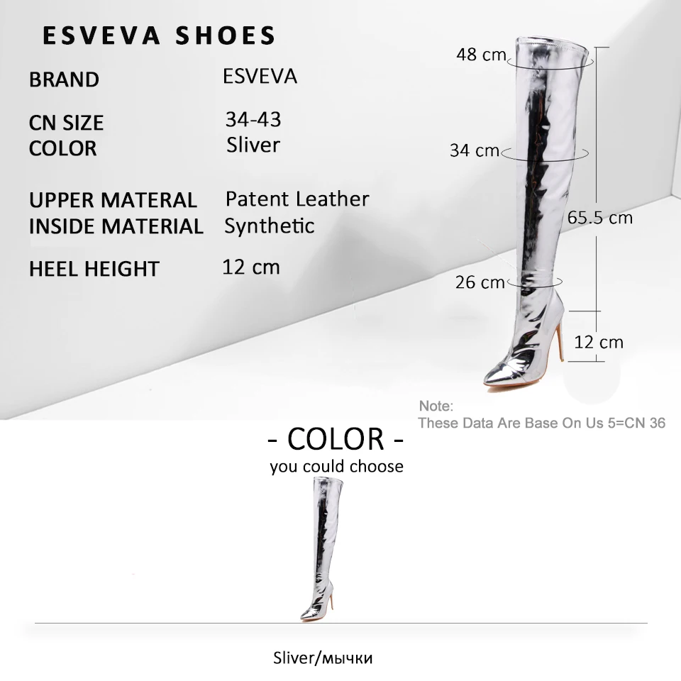 ESVEVA 2019 Women Boots Patent Leather Over The Knee Boots Zipper Winter Shoes Pointed Toe Thin High Heel Shoes Woman Size 34-43
ESVEVA 2019 Women Boots Patent Leather Over The Knee Boots Zipper Winter Shoes Pointed Toe Thin High Heel Shoes Woman Size 34-43