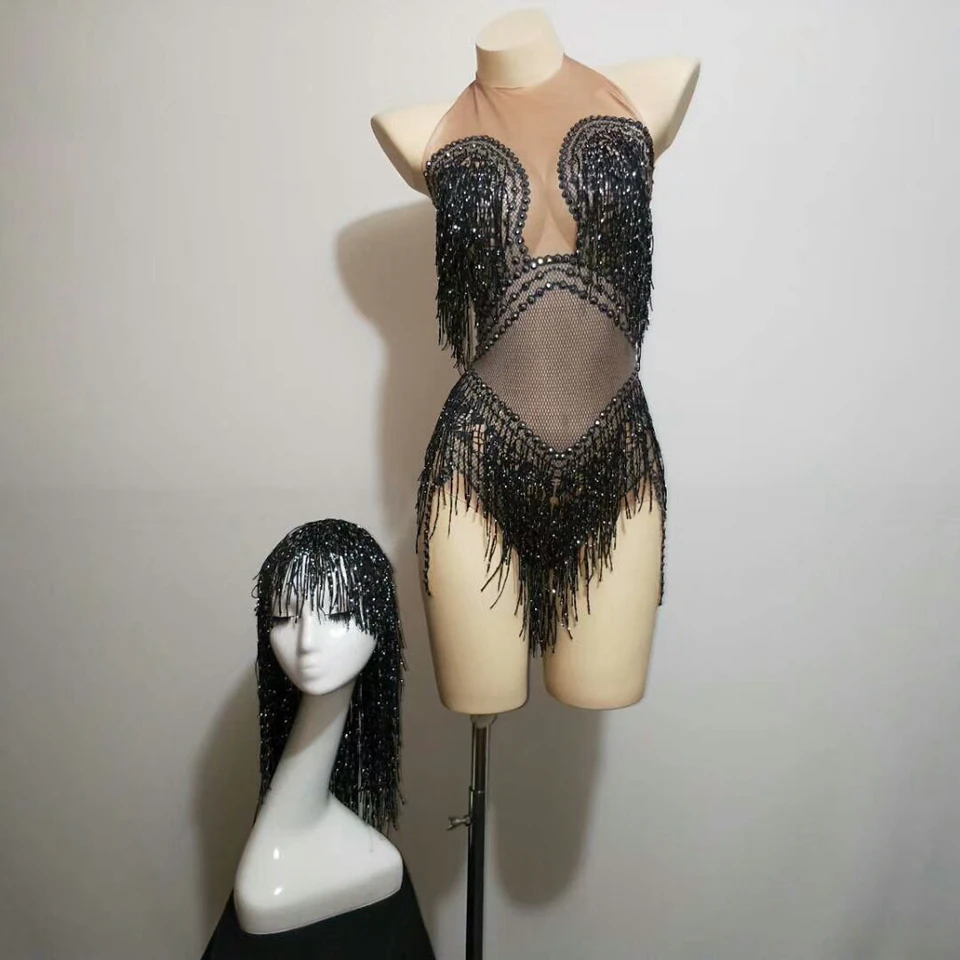 Shining Black Fringes Bodysuit Nigthclub Bar Rhinestones Birthday Outfit Glisten stones Dance Costume Stage Leotard Headdress
Shining Black Fringes Bodysuit Nigthclub Bar Rhinestones Birthday Outfit Glisten stones Dance Costume Stage Leotard Headdress