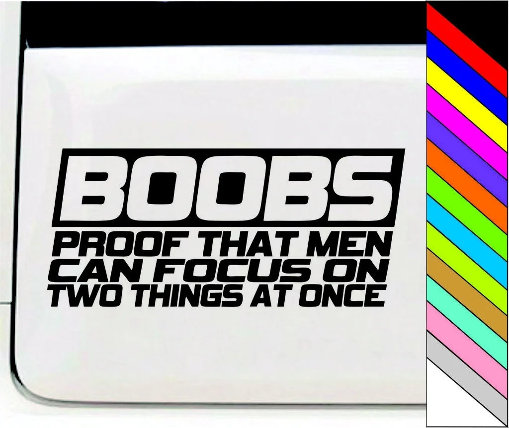 Boobs proof that men can focus sticker Funny JDM race window decal 17x8cm