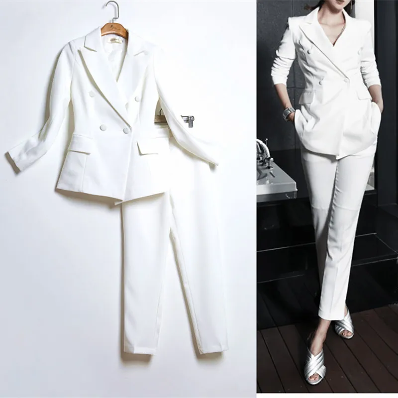 high quality White suit female Korean fashion ladies Real Slim Blazer Suit Two Piece Trousers + Blazers 2PC Female Sets Pants
high quality White suit female Korean fashion ladies Real Slim Blazer Suit Two Piece Trousers + Blazers 2PC Female Sets Pants