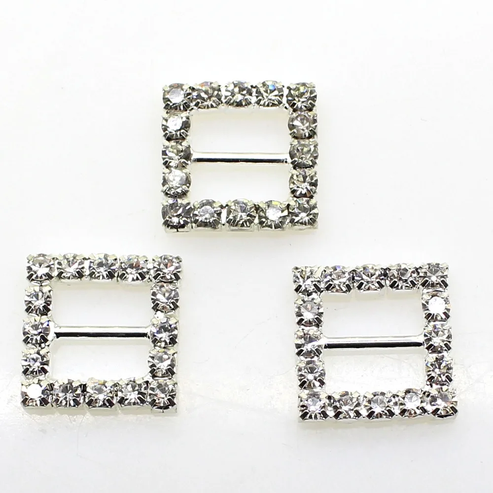 

100pcs/lot 15mm Square Rhinestone Buckles Ribbon Slider Women Clothing for Wedding Invitation Card Hair Craft Accessories