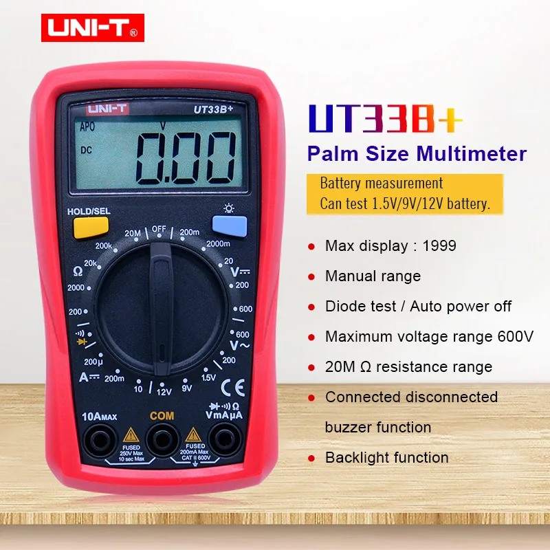 Цифровой мультиметр UT33B + размером с ладонь, постоянный ток, AC UNI-T, Омметр, тестер батареи, диод, тест/зуммер целостности цепи, Вольтметр постоянного тока Амперметр
Цифровой мультиметр UT33B + размером с ладонь, постоянный ток, AC UNI-T, Омметр, тестер батареи, диод, тест/зуммер целостности цепи, Вольтметр постоянного тока Амперметр