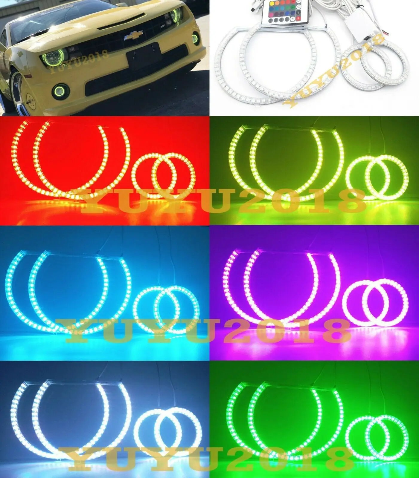 Bluetooth RGB гало кольца подходят для Chevrolet Camaro 2010 2015 Автомобильные фары