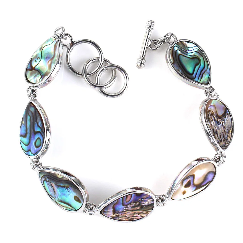 

KFT Silver Plated Natural Colorful Abalone Shell Bracelet Fashion Heart Water Drop Shape Seashell Jewelry For Christmas Gift