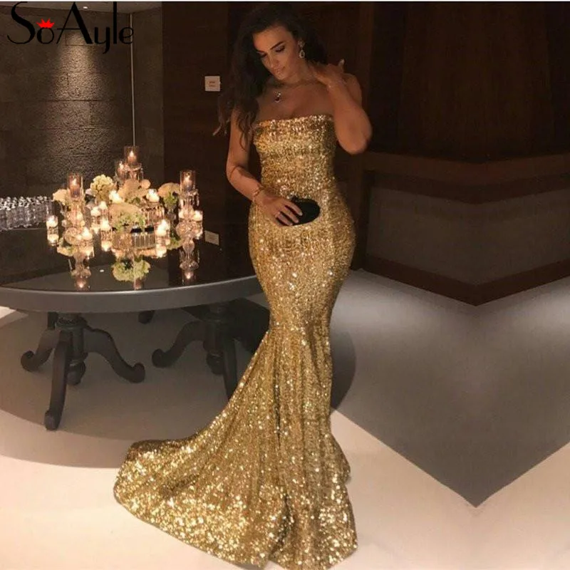 SoAyle Mermaid 2019 Evening Dresses Sequin Prom Dresses for Women Strapless Gold Gorgeous Formal Gowns Longo Vestidos De Festa
SoAyle Mermaid 2019 Evening Dresses Sequin Prom Dresses for Women Strapless Gold Gorgeous Formal Gowns Longo Vestidos De Festa